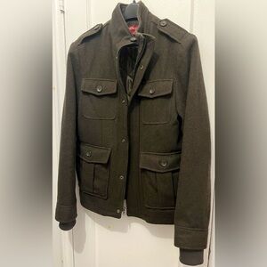 Merona Military Grunge Style Olive Wool Cargo Pocket Coat Small